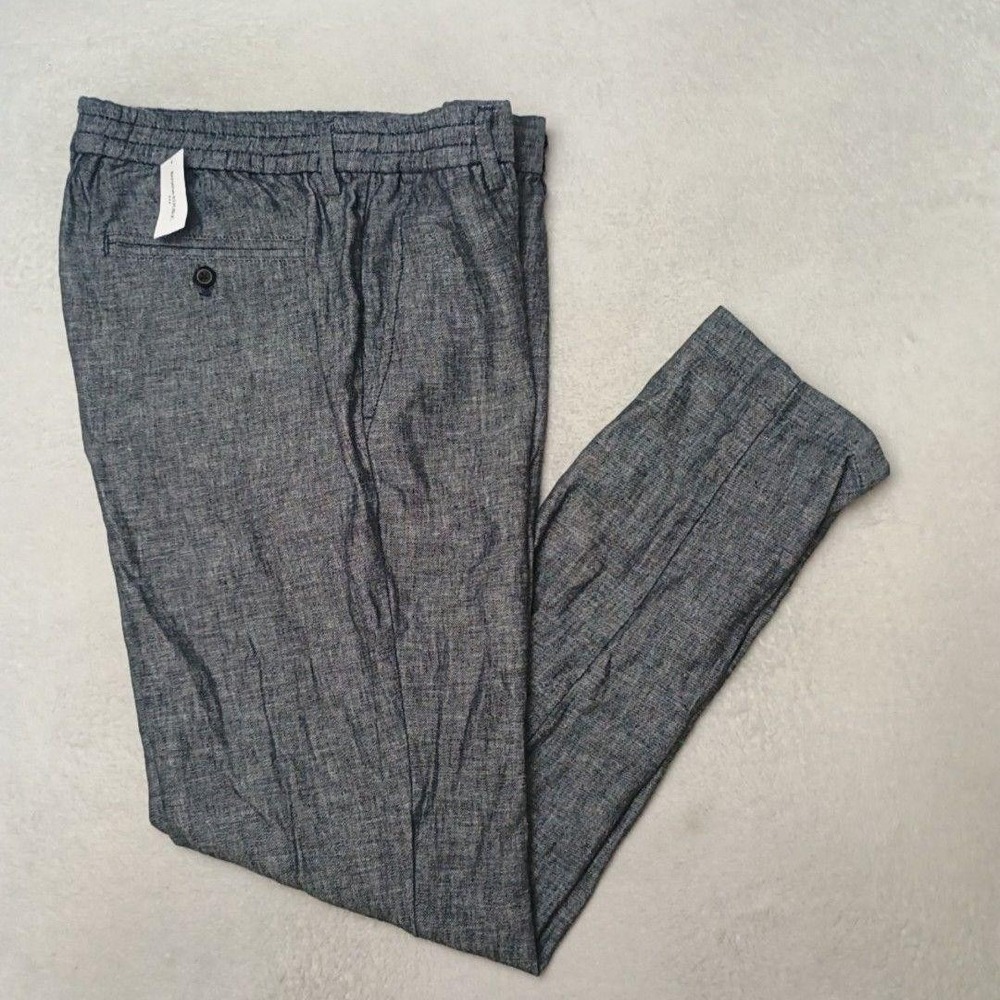 Banana Republic Pants Men 32x32 Blue Chino Athletic Fit Linen Cotton Drawstring